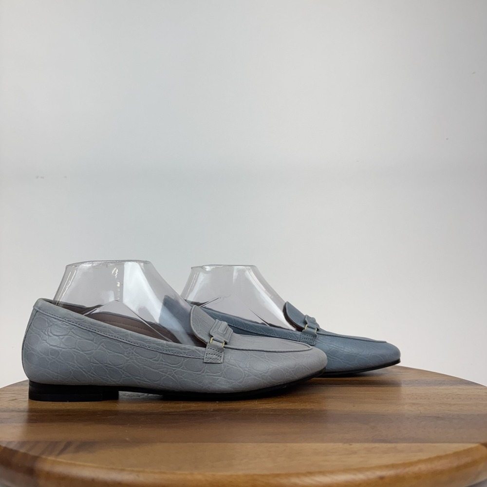 New Womens Vionic Newport Blue Embossed Croc Leather Penny Loafers Shoe Size 7.5